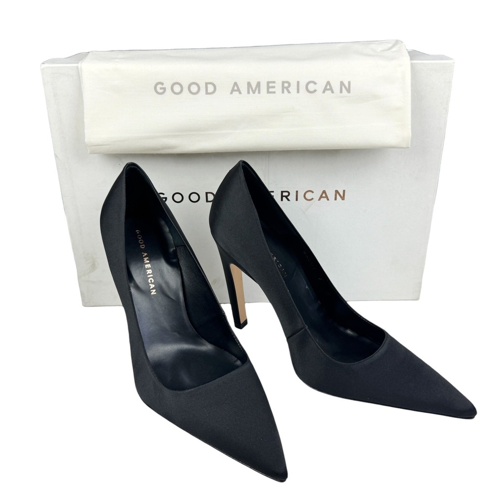 Good American Satin Black Pump Size 7 Heels GA001K-E NEW Girls Night Party